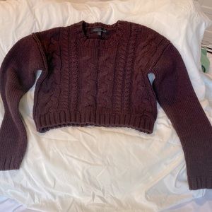 Maroon cropped cable knit sweater